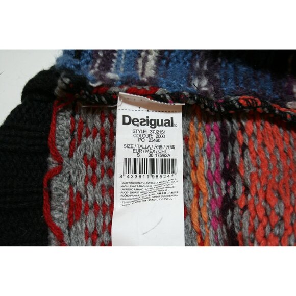 Desigual Larita 37J2151 Patchwork Knit Sweater Womens Small Artsy Boho Indie - Picture 6 of 9